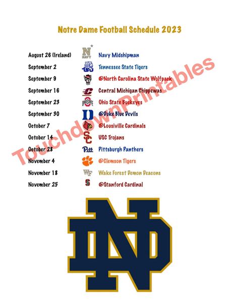 Notre Dame Football 2023 Printable Schedule Football - Etsy