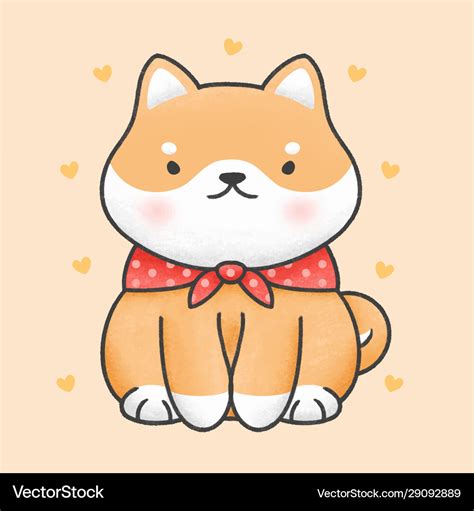 Cute shiba inu dog sitting cartoon hand drawn Vector Image