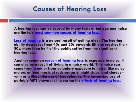 PPT - Hearing Loss : Causes, Symptoms, sign, Diagnosis and treatment of hearing loss PowerPoint ...