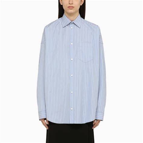 Balenciaga Blue striped cotton shirt with logo | TheDoubleF