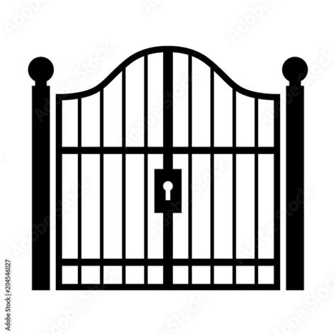 Silhouette (black) illustration of a gate. House gate. Garden gate ...