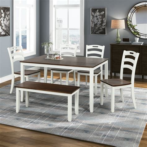 Kitchen Table and 4 Chairs Set, URHOMEPRO 6 Piece Wood Dining Set with Bench, Kitchen Dining ...