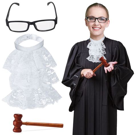 Yewong Judge Laywer Costume Accessories with Judge Collar Toy Gavel for ...