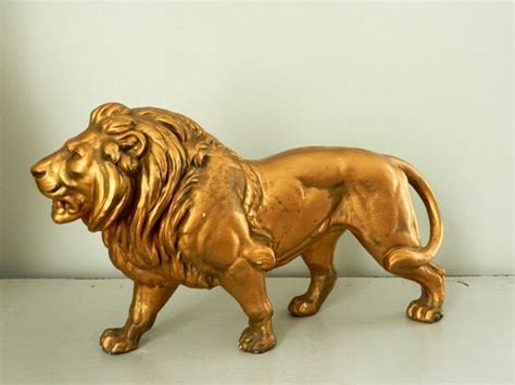 Vintage Gold Lion Figurine Statue Large Chalkware Hollywood