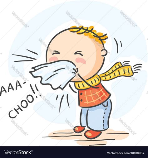 Child has got flu and is sneezing Royalty Free Vector Image