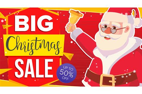 Christmas Sale Banner With Classic Xmas Santa Claus Vector. Discount ...