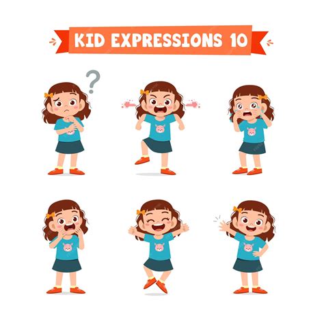 Premium Vector | Cute little girl in various expressions and gesture set