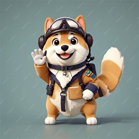 Premium Photo | Cute shiba inu dog wearing pilot helmet and waving hand cartoon vector icon ...