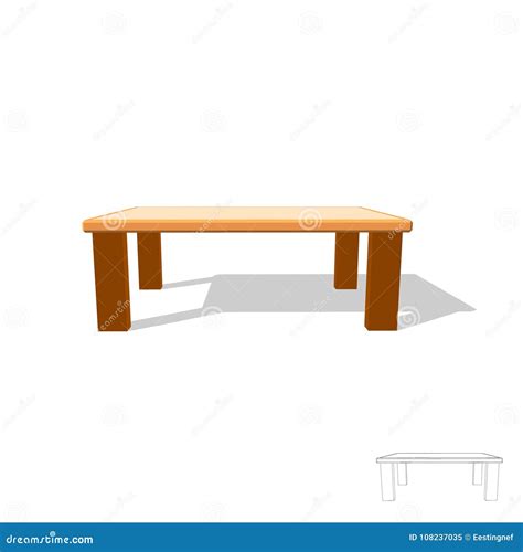 Table. Isolated on White. 3d Vector Illustration. Front View. Stock Vector - Illustration of ...