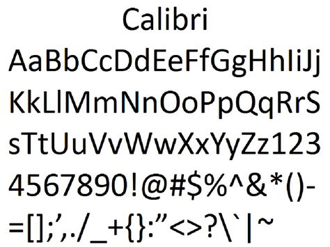 Font Alphabet Styles: Calibri