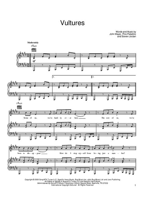 Vultures" Sheet Music by John Mayer for Piano/Vocal/Chords - Sheet ...