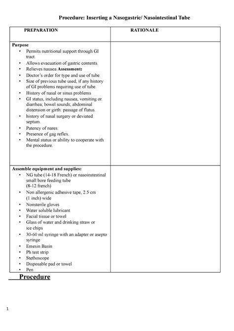 NGT Feeding-Removal-checklist - Procedure: Inserting a Nasogastric/ Nasointestinal Tube ...