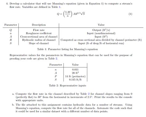 Solved 4. Develop a calculator that will use Manning's | Chegg.com