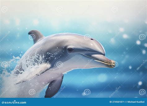 Graceful Leap: a Dolphin Jumping Out of the Water in a Splash of Blue ...