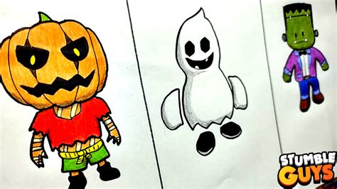 DIBUJO las NUEVAS SKINS de STUMBLE GUYS de HALLOWEEN (Calabaza, Fantasma y Frankestein) | DIBUJO ...