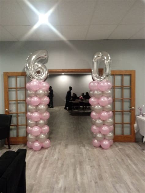 60th Birthday Celebration for mom, ballon towers #milestone #birthday #pink #silver #ballontower ...