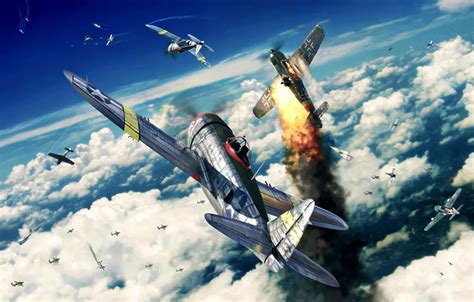 Wallpaper Thunderbolt, P-47, Dogfight, WWII, Fw.190, Jug, P-47D images for desktop, section ...