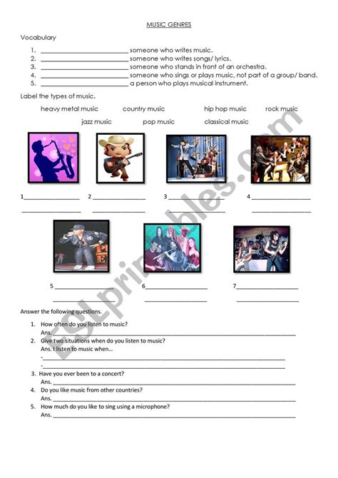 Music Genres - ESL worksheet by JoveCentha