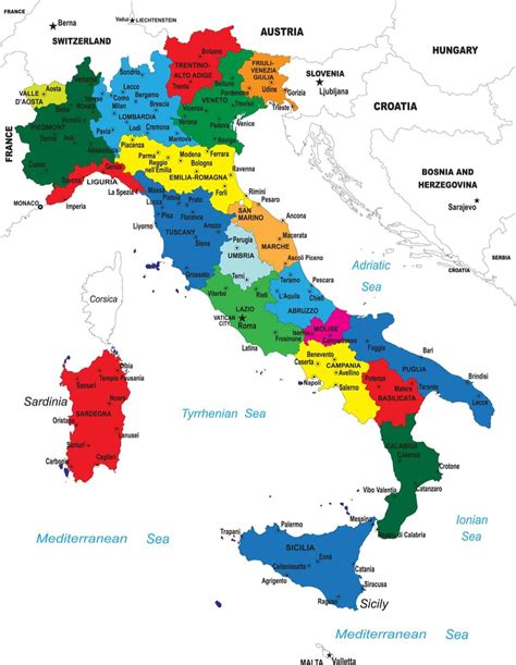 Polityczna mapa Włochy - mapa polityczna we Włoszech (Europa Południowa Europa)