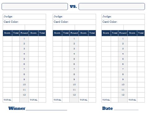 Printable Boxing Scorecard - Printable Word Searches