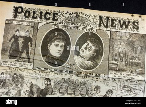 Jack the Ripper era newspaper (replica): Illustrated Police News front page showing summary of ...