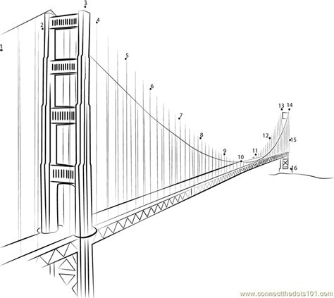 Golden Gate Bridge dot to dot printable worksheet - Connect The Dots