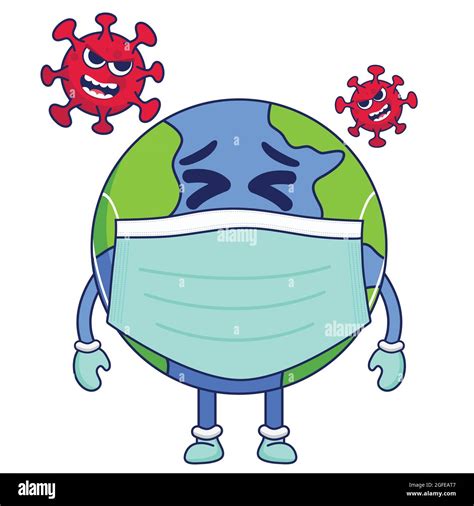 Earth with mask cartoon vector illustration isolated. Globe flat design vector illustration for ...