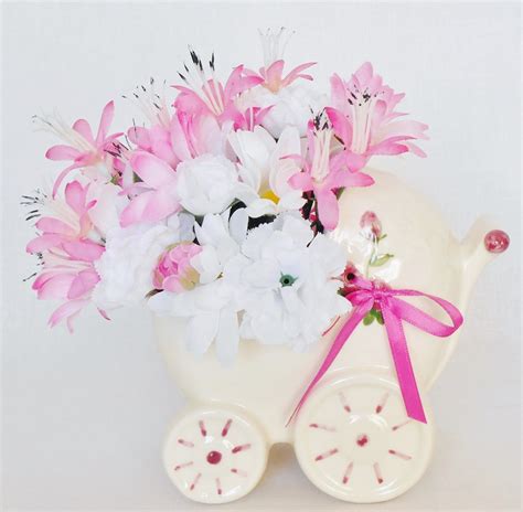 New Baby Girl Silk Floral Arrangement Pink & White Daisies