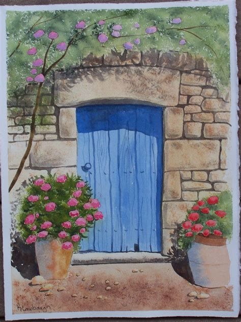 Terry Harrison- door with flower pots | Painting, Spring painting, Landscape drawings