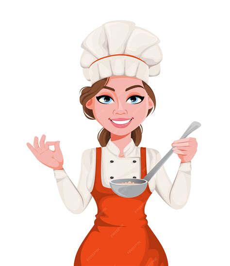 Mujer hermosa joven chef. linda cocinera | Vector Premium