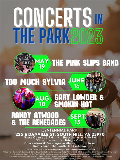 Concerts In The Park 2023 - South Hill Chamber of Commerce