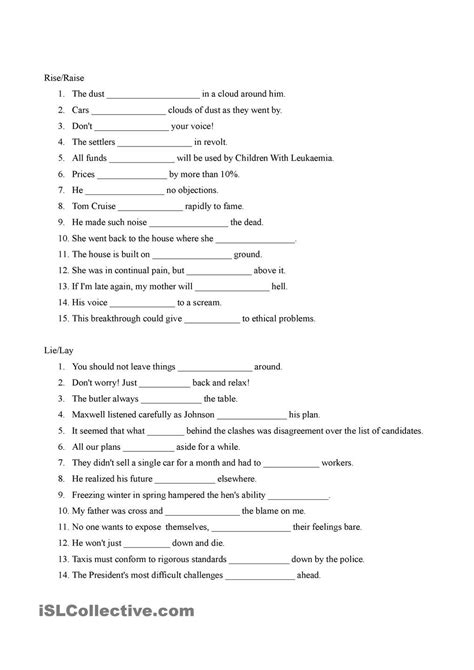 Lie Vs Lay Worksheet