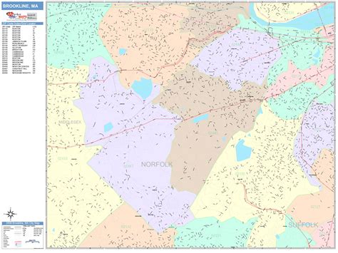 Brookline Massachusetts Wall Map (Color Cast Style) by MarketMAPS - MapSales.com