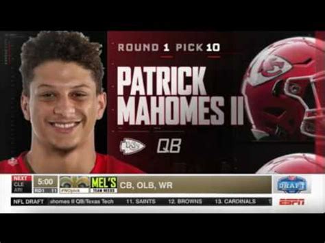 PATRICK MAHOMES 2017 NFL 10th Overall Pick (Kansas City Chiefs) - YouTube