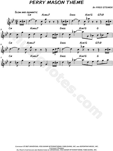 "Perry Mason Theme" from 'Perry Mason' Sheet Music (Leadsheet) in G ...