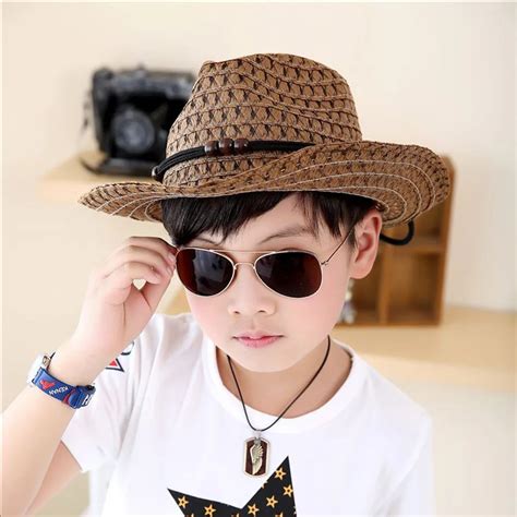 Baby Summer Cowboy Straw Hats Kids Boys Solid Caps Handsome Boy Hat ...