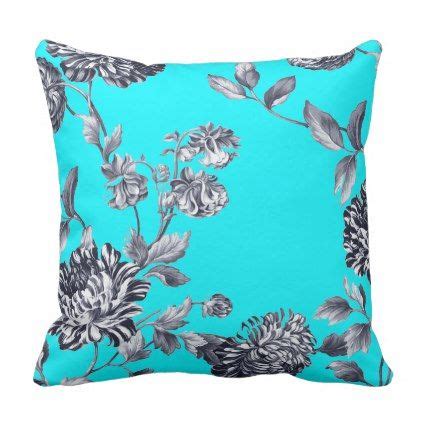 #vintage - #Black White Aqua Turquoise Botanical Floral Toile Throw Pillow | Floral toile, Throw ...