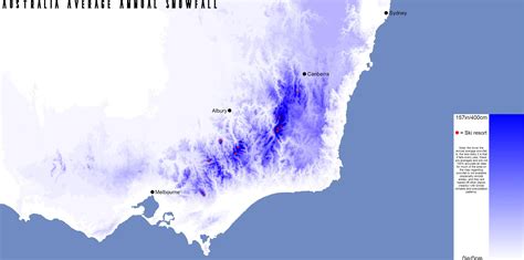 Australia Average annual snowfall map, with ski resorts in red : r/MapPorn