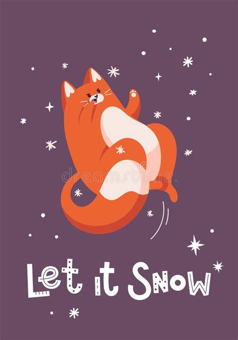 New Year Greeting Card with Cute Tiger. Cat Hunting Snow. Chinese New Year Symbol. Text Let it ...