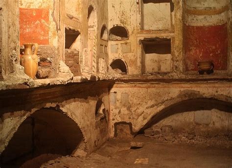 images scavi tour rome | Interior of Mausoleum E with alabaster containers, Vatican Necropolis ...