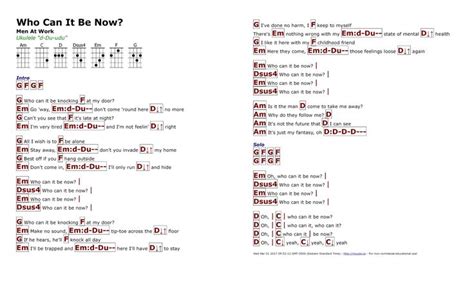 Who Can It Be Now? (Men At Work) - http://myuke.ca | Lyrics and chords ...