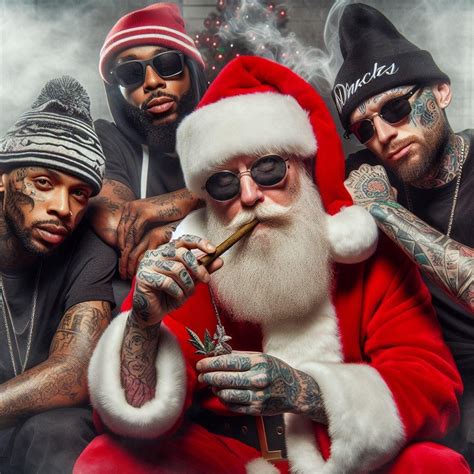 Santa smoking with hood rappers, Santa holding gold pistols, GTA Santa. : r/hardaiimages