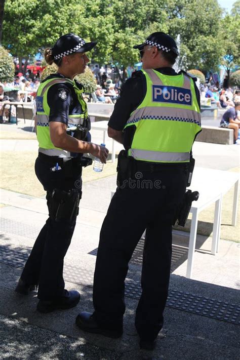 Victoria Police Constable Providing Security at Olympic Park in Melbourne during 2019 Australian ...