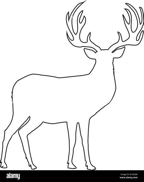 Black outline silhouette of reindeer with big horns isolated on white ...