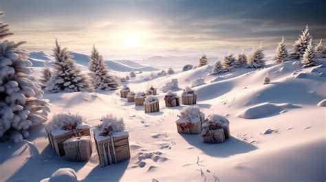 Christmas Snow Scene Village With Presents Arranged In The Backgrounds | JPG Free Download - Pikbest