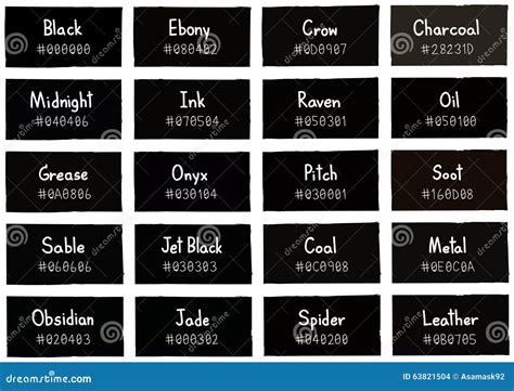 Black Tone Color Shade Background with Code and Name Stock Vector - Illustration of catalog ...