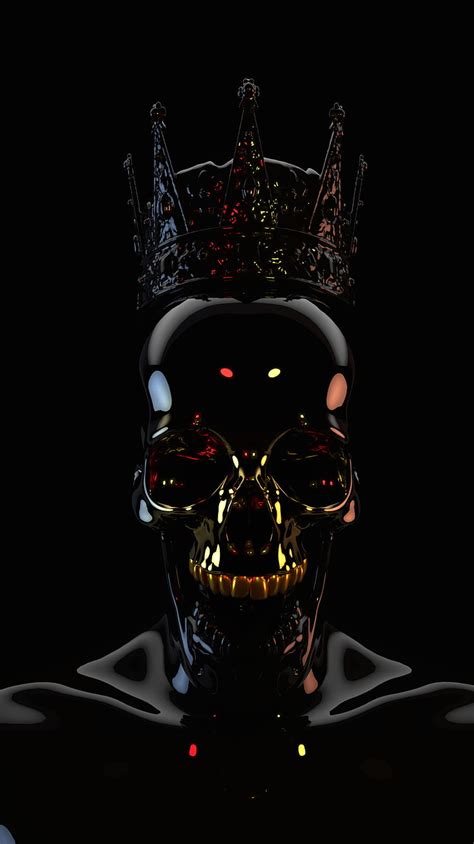 Skull, black, dark, crown, 3d, HD phone wallpaper | Peakpx