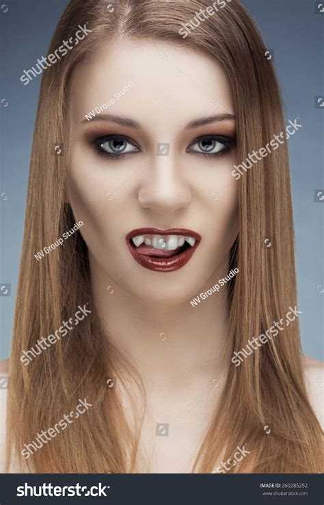 Beauty Fashion Female Vampire Fangs Camera Stock Photo 260285252 ...