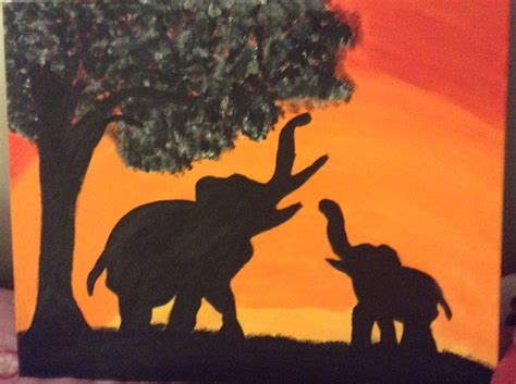 16"x20" sunset silhouette elephant painting | Elephant painting, Sunset ...