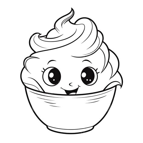 Cute Ice Cream Coloring Page Outline Sketch Drawing Vector, Cream Drawing, Cream Outline, Cream ...